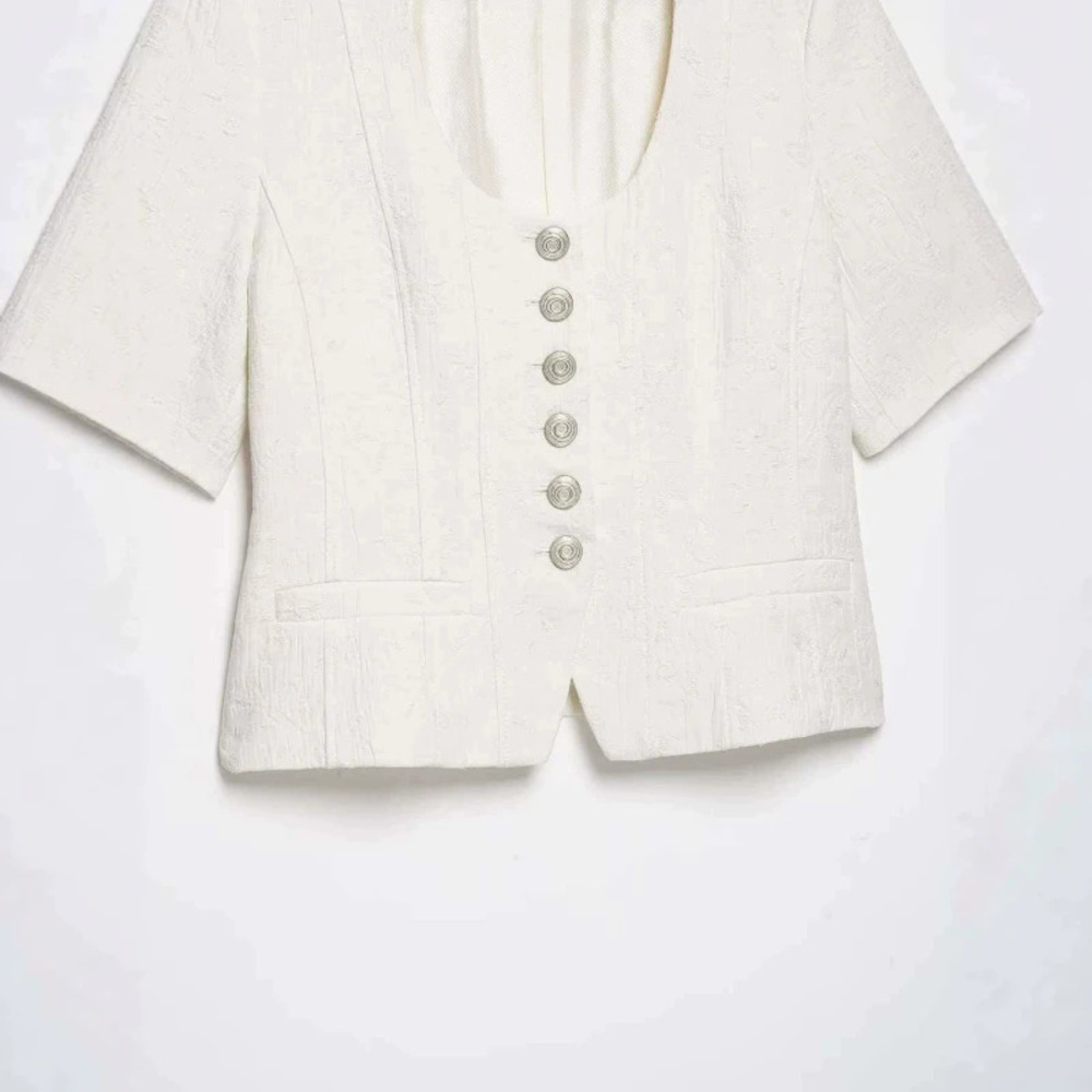ZARA Elegant Summer Short White Blazer Button Front